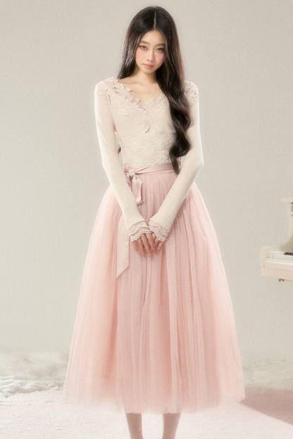 Noble French Lace Top + Flare Tulle Skirt