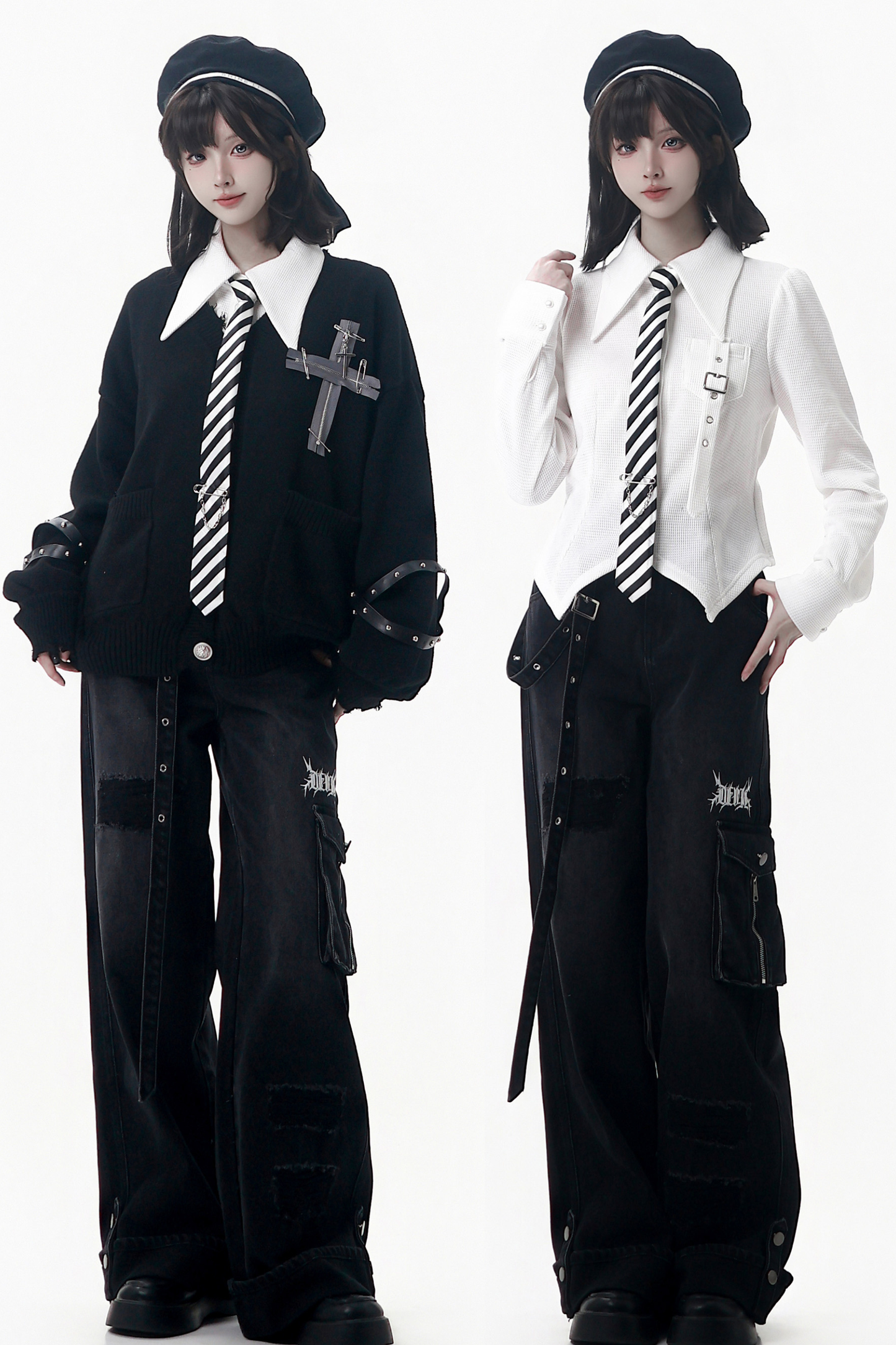 Cross Trim Cardigan + Shirt + Tie + Pants