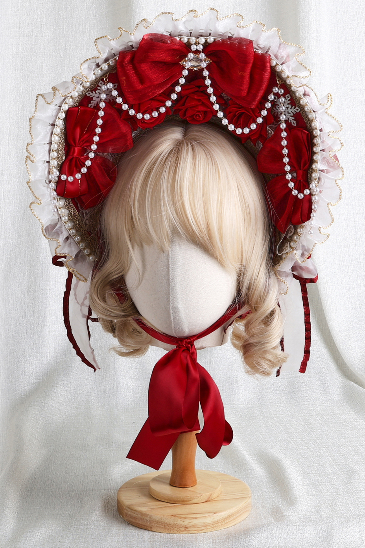 Rose Lace Lolita Bonnet + Hat + Hairband + Clip Hat + Crown