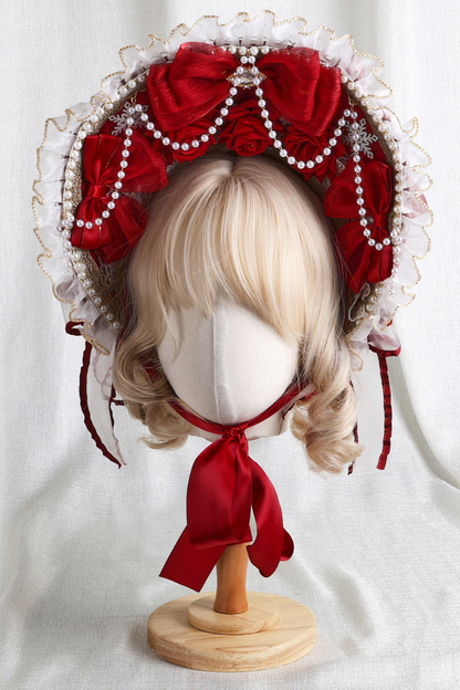 Rose Lace Lolita Bonnet + Hat + Hairband + Clip Hat + Crown