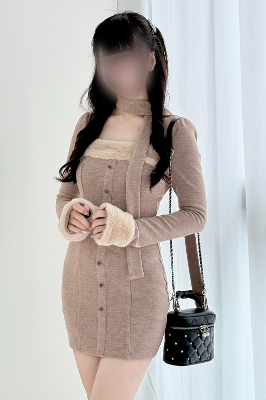 Point Fleece Design Tight Dress