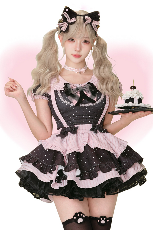 Black Cat Maid Dot Top + Suspender Skirt + Petticoat