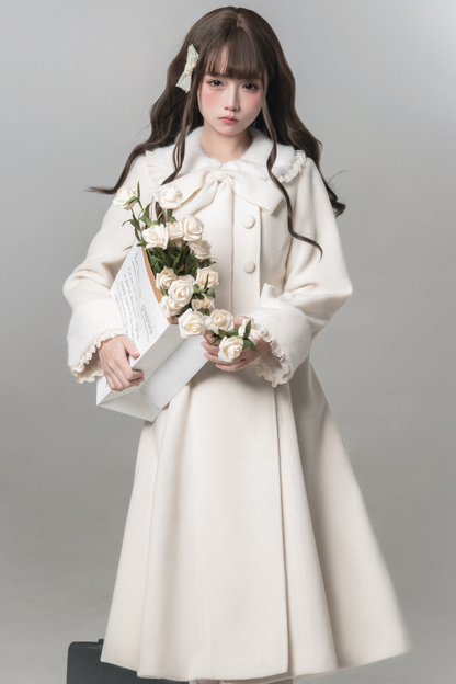 White Snow Long Coat + Shirt + Skirt