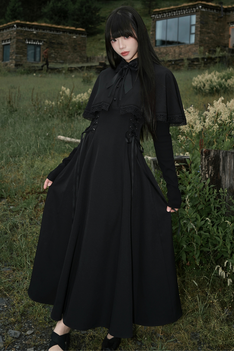French Cape Dark Dress