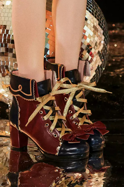 Star Lace Ruffle Lace-up Color Block Leather Shoes
