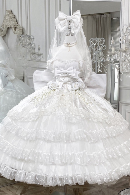 Pure Bridal Lolita Dress + Veil + Waist Belt