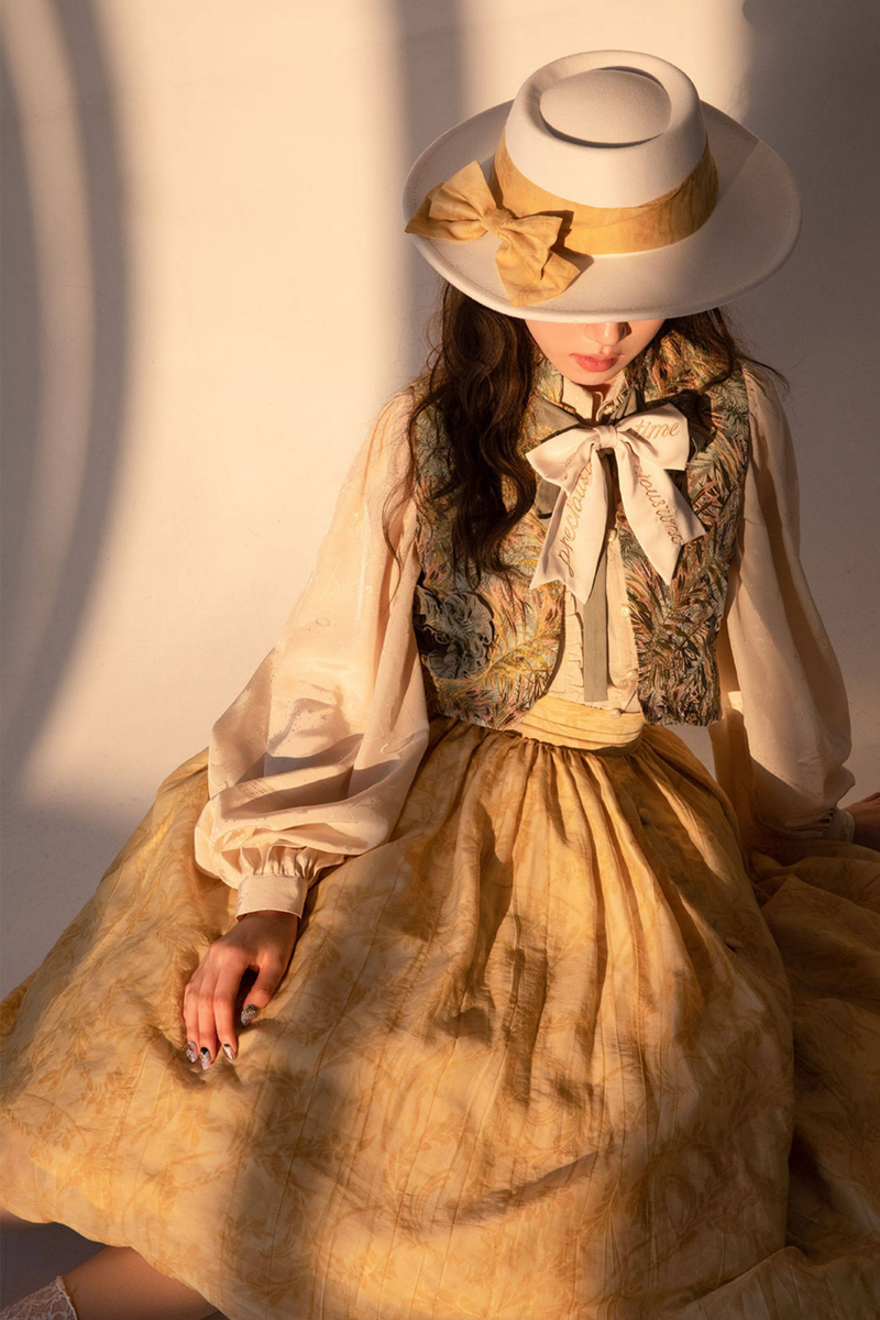 Golden Flower Design Dress + Skirt + Coat + Vest