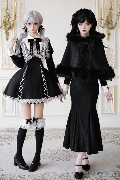 Mermaid Dress + Lace-up Short Dress + Cloak + Collar + Ribbon Brooch