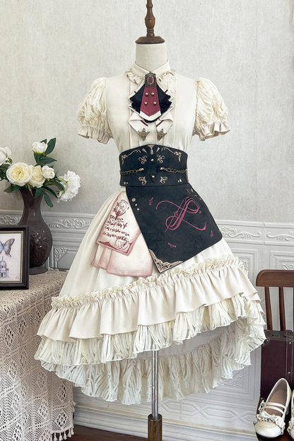 Lolita Puff Sleeve Top + Asymmetrical Skirt + Corset