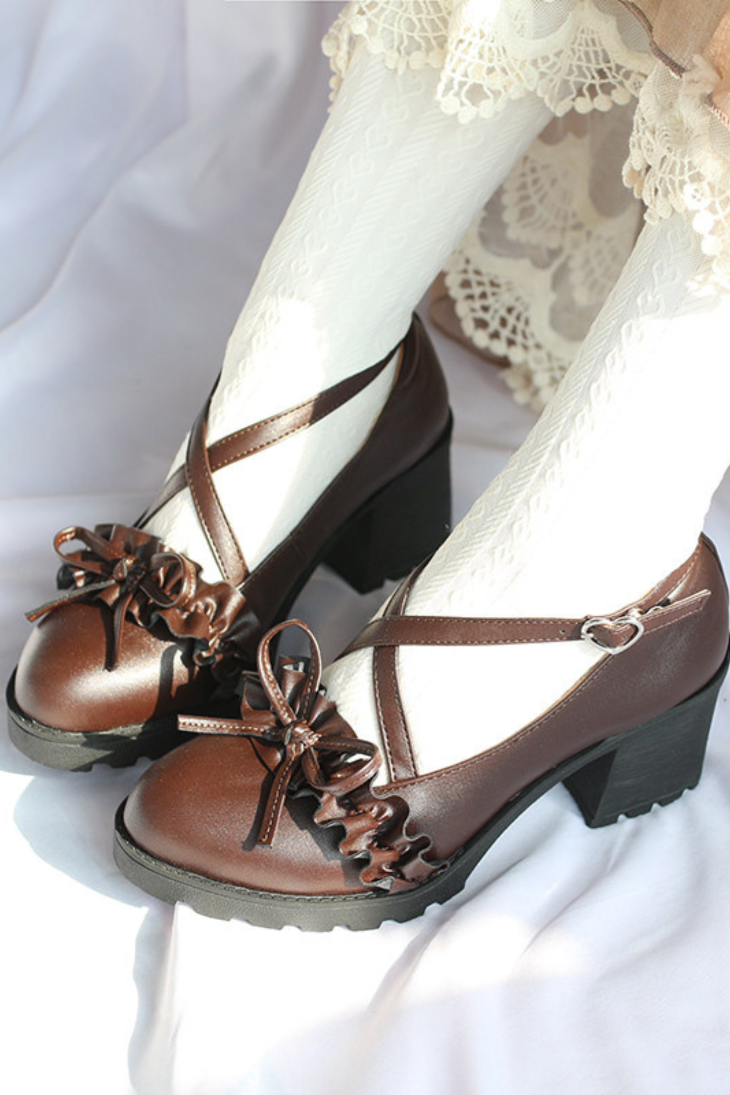 Ruffled Cross Design Lolita Shoes
