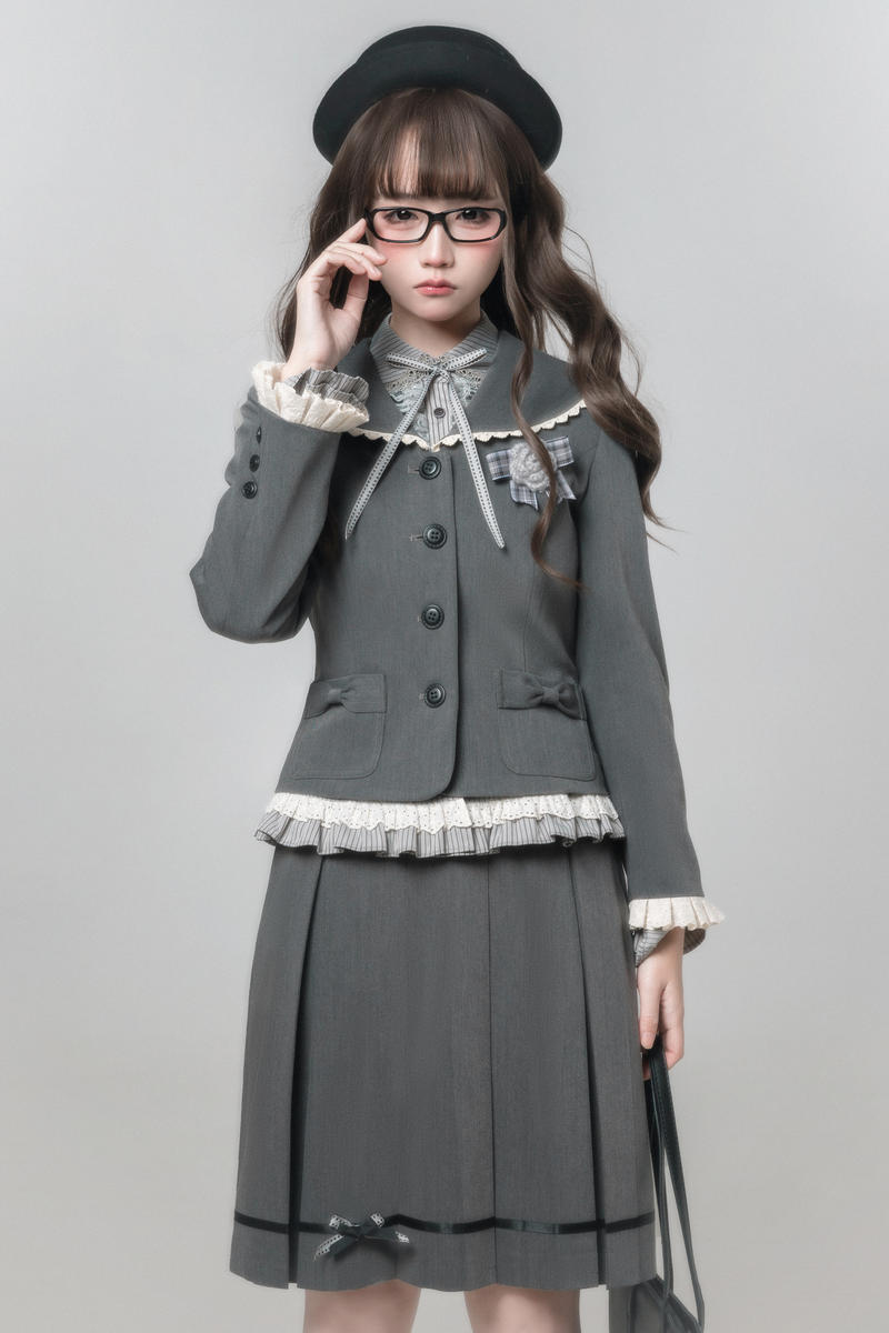 Retro College Jacket + Shirt + Skirt + Brooch