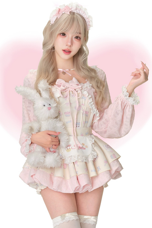 Girly Ribbon Camisole + Cardigan + Suspender Skirt