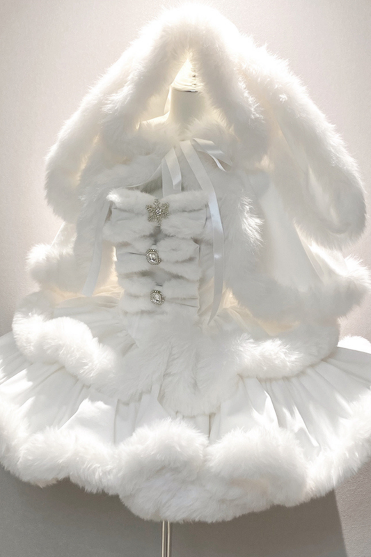 Angora Fur Princess Dress + Rabbit Cape + Sheer Tail