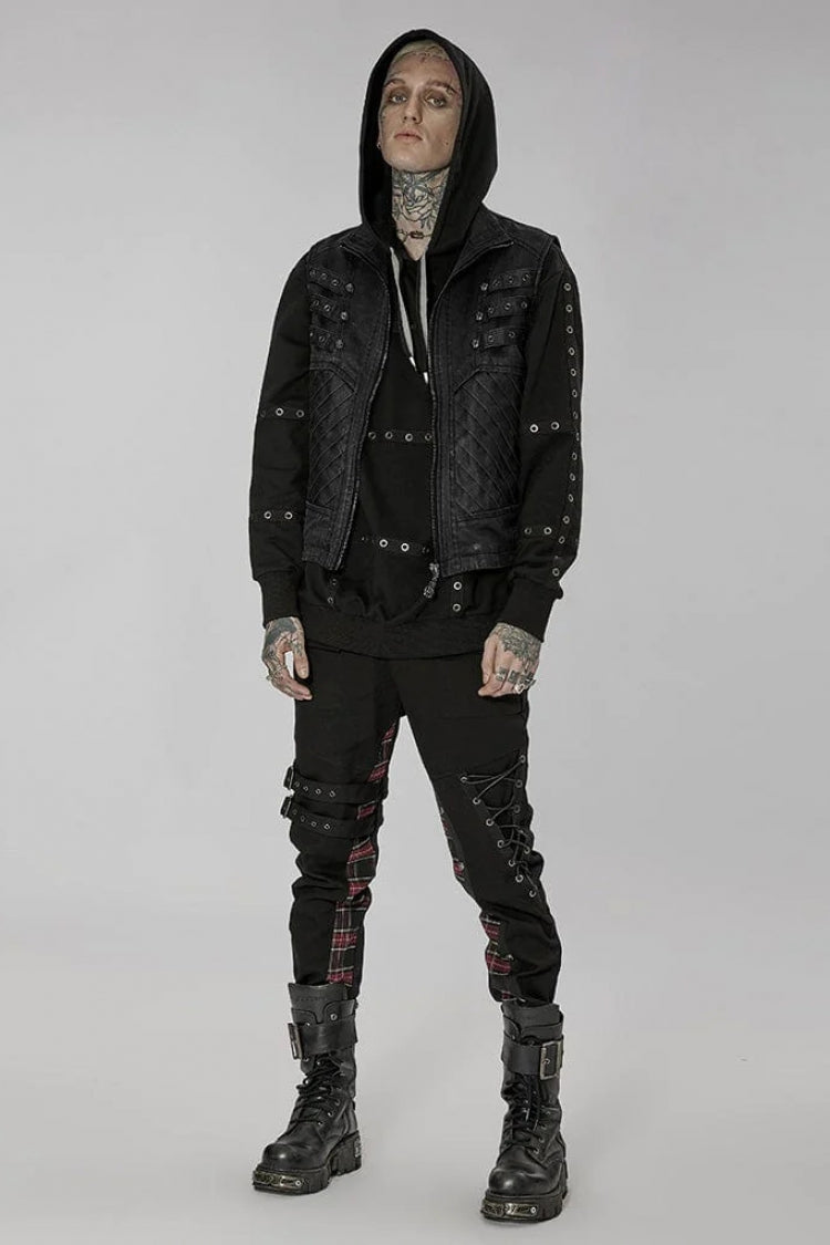 Twill Metal Skeleton Claw Zip Stand Collar Sleeveless Steampunk Vest 2 Colors