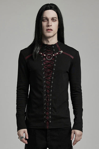 Black/red Long Sleeves Stitching Lace-up Ripped Punk Blouse