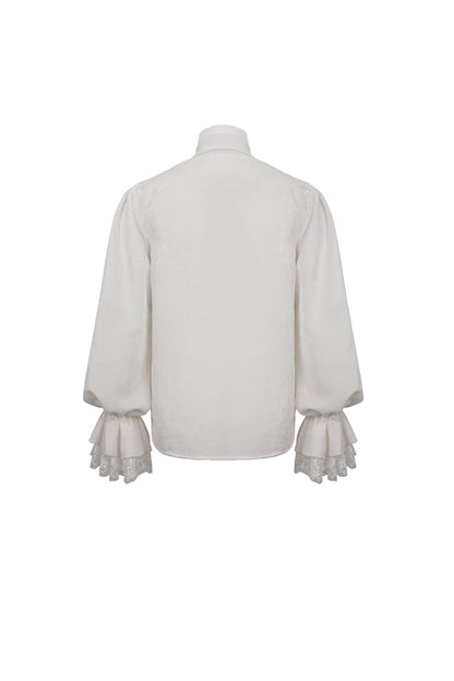 White Lapel Collar Puff Sleeved Lace Hem Gothic Shirt