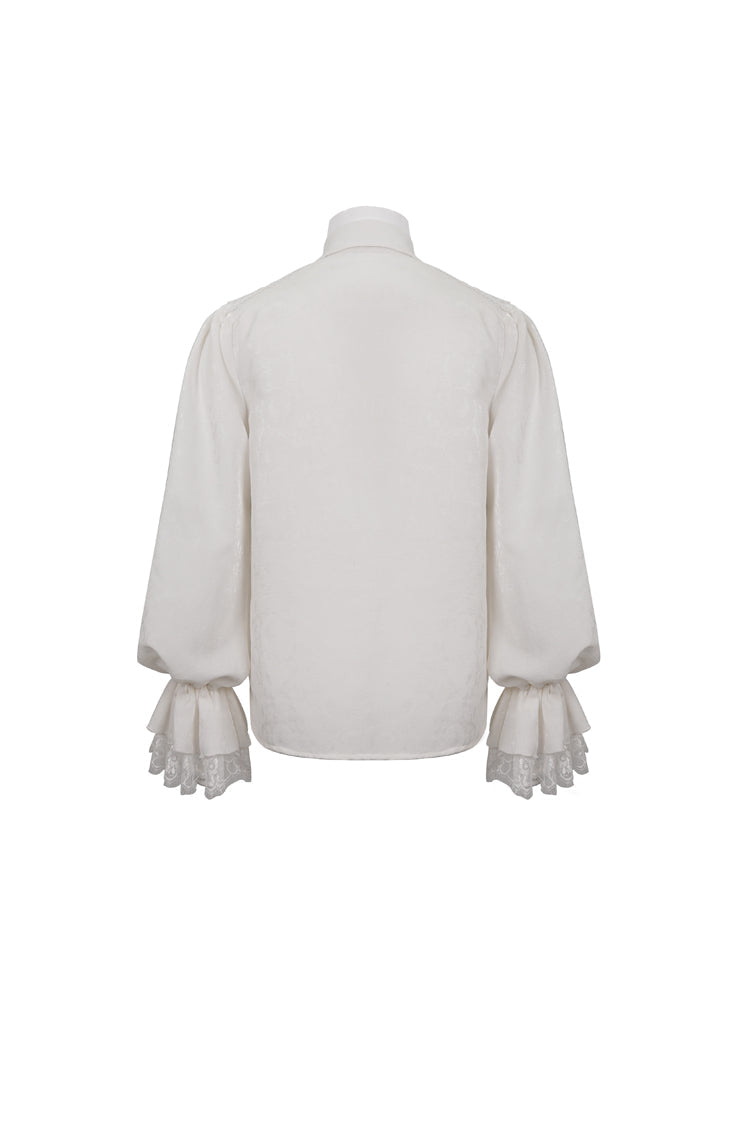 White Lapel Collar Puff Sleeved Lace Hem Gothic Shirt