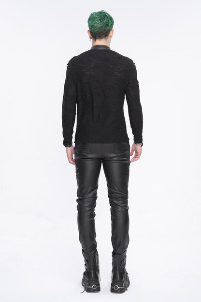 Black Stand Collar Mesh Splice Punk Shirt