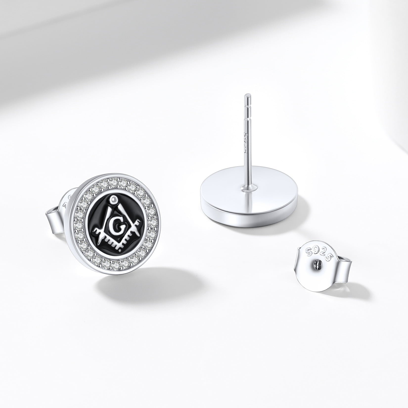 Sterling Silver Masonic Stud Earrings for Freemason