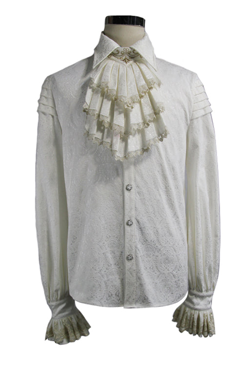 Beige Embroidered Ruffled Sleeves Jacquard Gothic Blouse