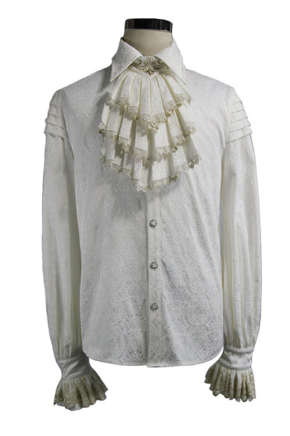 Beige Embroidered Ruffled Sleeves Jacquard Gothic Blouse