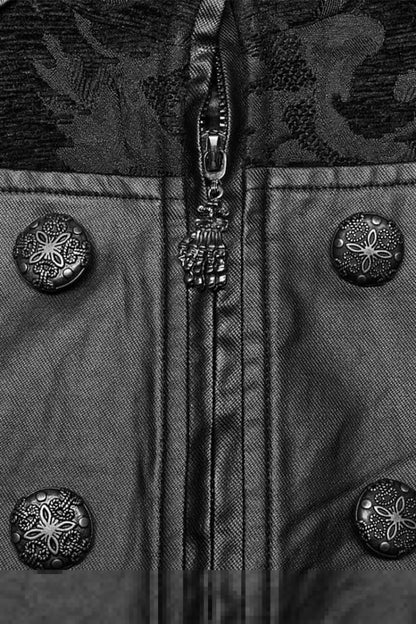 Stand Collar Jacquard Print Stitching Metal Ring Decoration Gothic Vest 2 Colors
