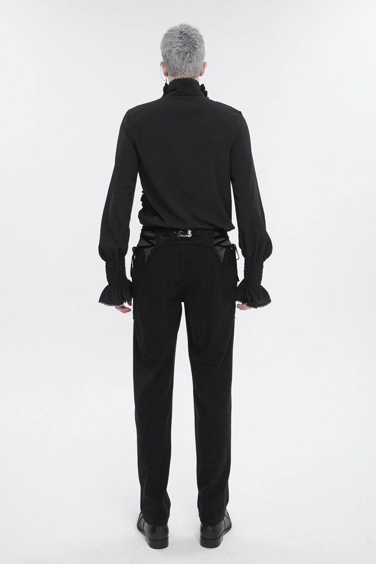 Black Irregular Stand Collar Puff Sleeved Ruffled Gothic Shirt