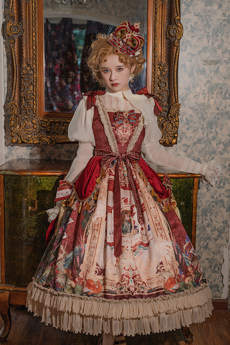 Red [kaleidoscope of Dreams] Sleeveless Double-layered Print Embroidery Bowknot Classic Lolita Jsk Dress