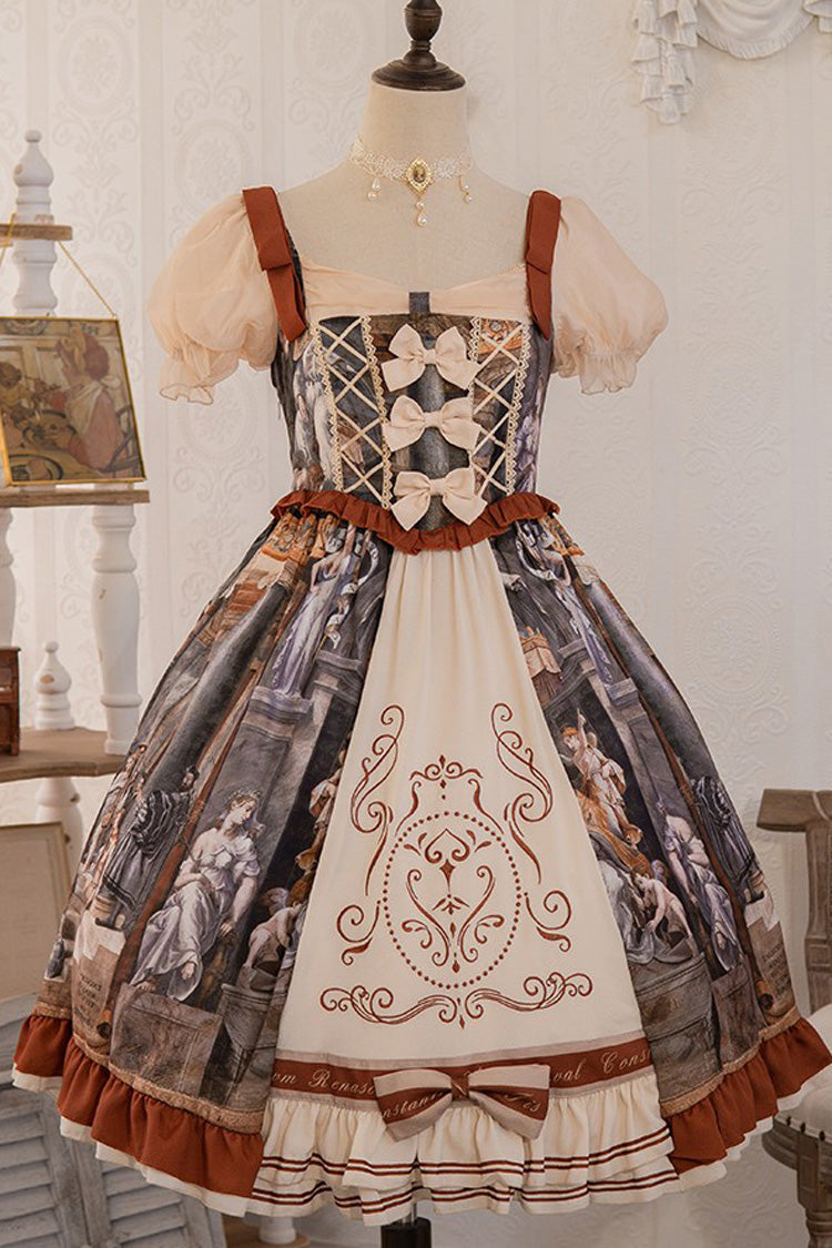 Multi-color Constantine Oil Painting Print Bowknot Classic Princess Lolita Dress