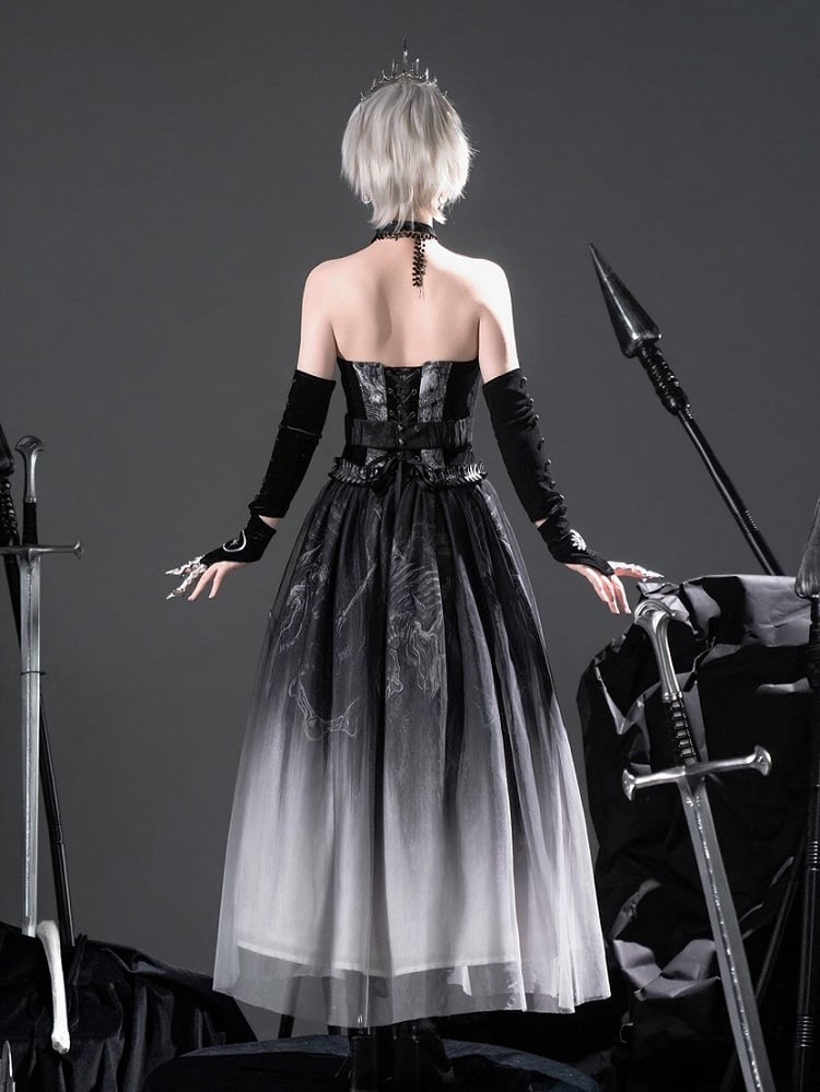 [pre-order Deadline: June 8] Phantom Knight Dark Gothic Skeleton Bustier Corset Top (with Cross Straps + Waist Belt)