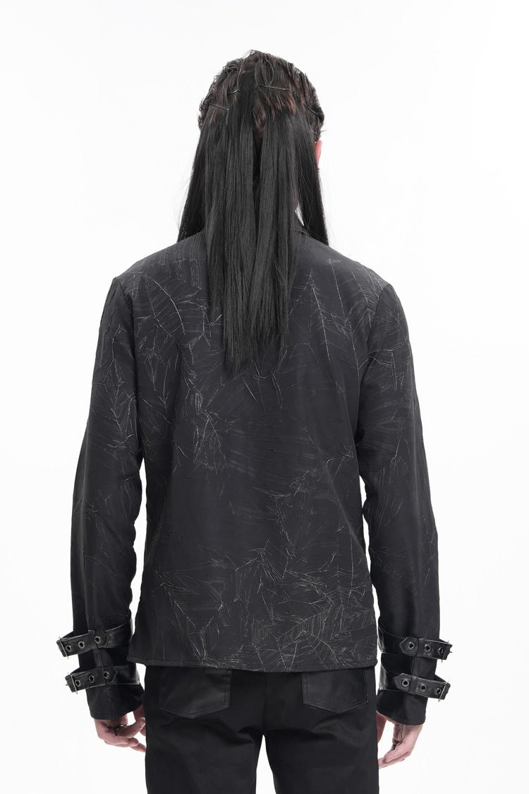 Black Lapel Collar Long Sleeves Buckle Chain Gothic Blouse