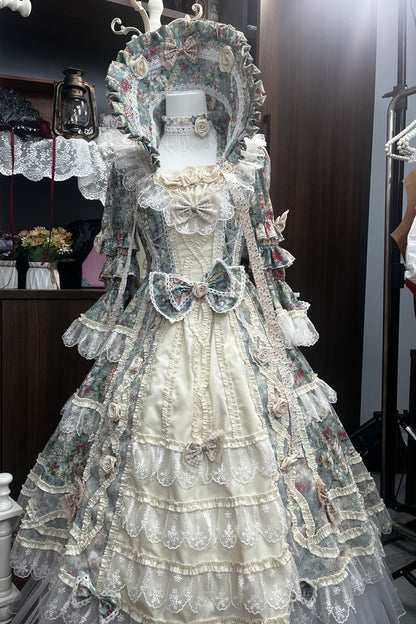 Green/ivory Print Ruffle Bowknot Lace Classic Princess Lolita Dress