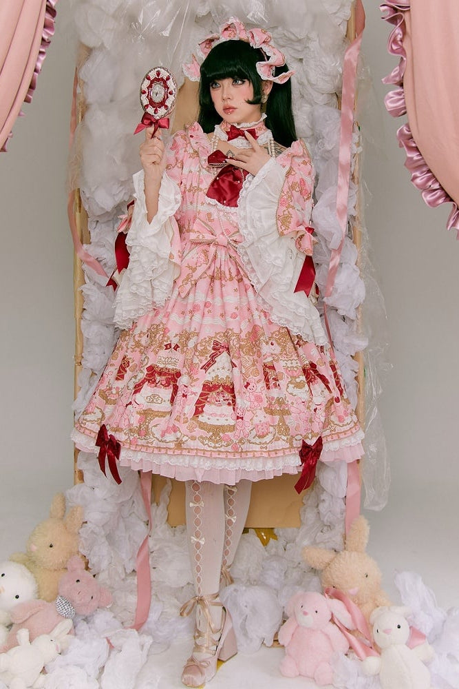 [pre-order Deadline: April 26] Retro Romance Sweet Lolita Ribbon Cake Print Princess Sleeve Dress
