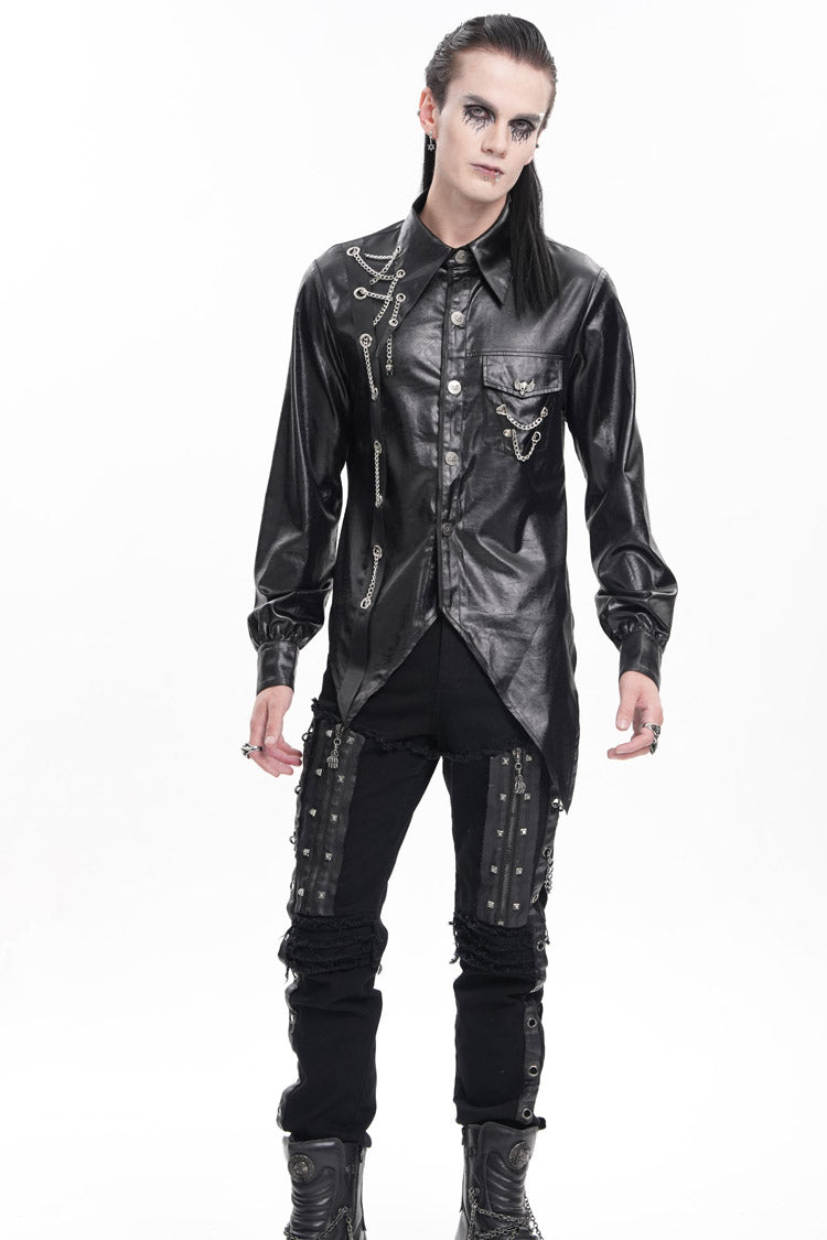 Black Long Sleeves Chain Eyelets Skull Gothic Blouse