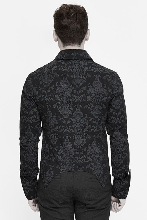 Black Folding Cuffs Palace Printed Zipper Gothic Blouse