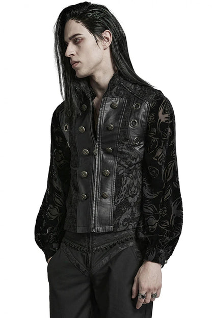 Stand Collar Jacquard Print Stitching Metal Ring Decoration Gothic Vest 2 Colors