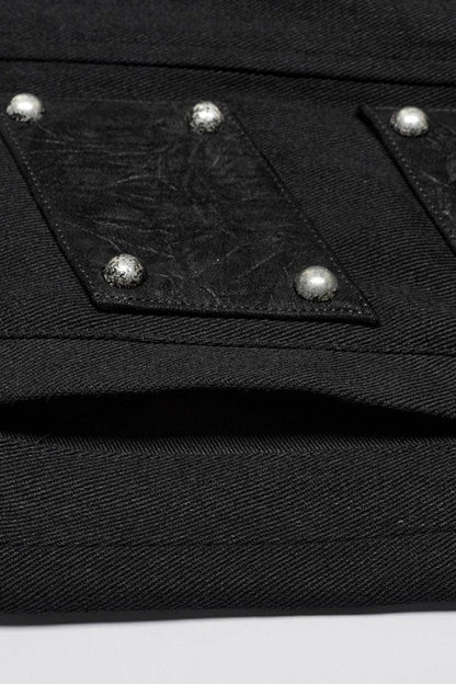 Black Stand Collar Sleeveless Stitching Buckle Decoration Steampunk Vest