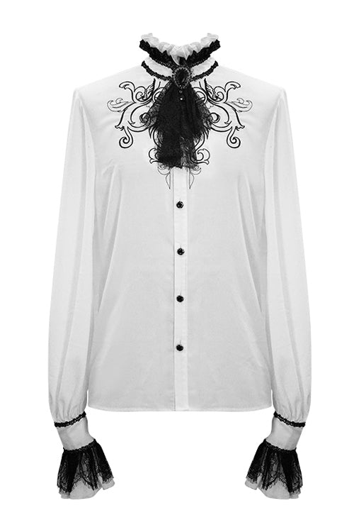 White Chiffon Embroidered Long Sleeves Gothic Blouse