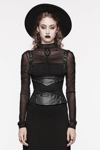 Black Stitching Lace Lace-up Underbust Gothic Corset
