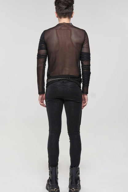 Black Gothic Bandage Design Net Yarn Perspective Sweater
