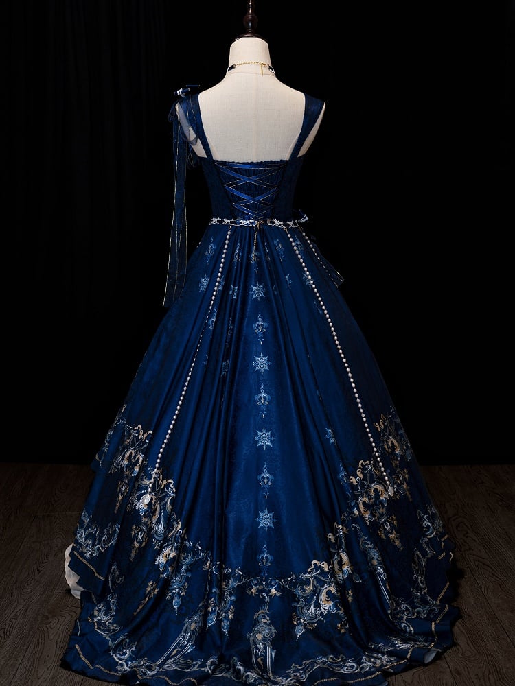 [pre-order Deadline: May 3] Dark Blue White Corset Lace Ribbon Lolita Jsk Princess Dress + Complete Set