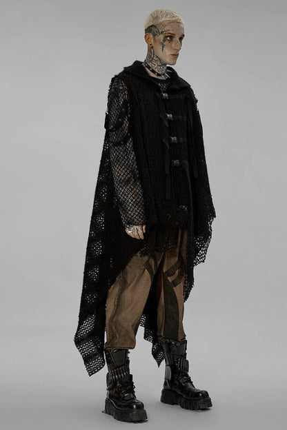 Black Irregular Hem Webbing Buckle Gothic Vest