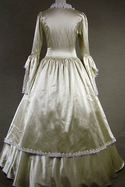 Champagne Cotton Square Collar Trumpet Sleeves Floor Length Bowknot Victorian Classic Lolita Dress