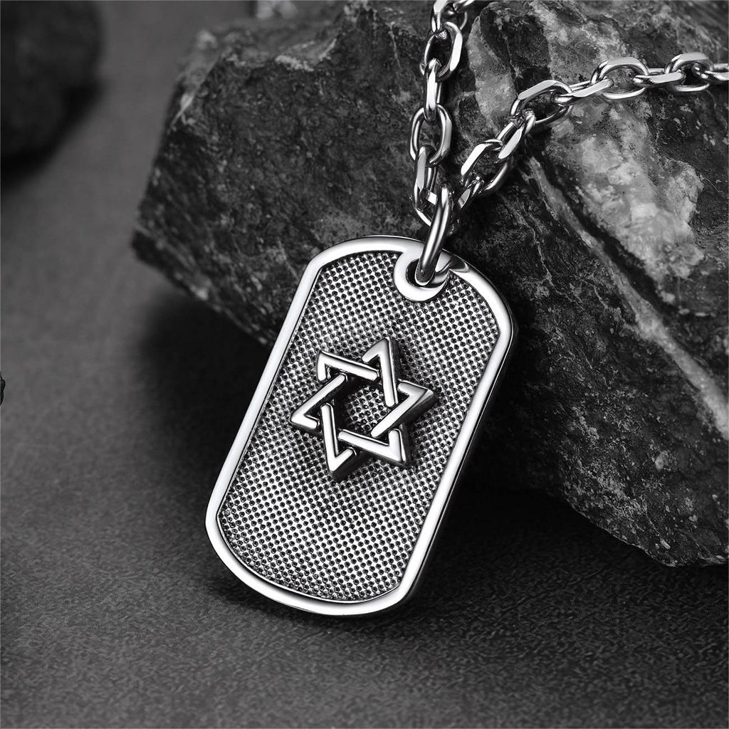 Engraved Jewish Star of David Dog Tag Necklace for