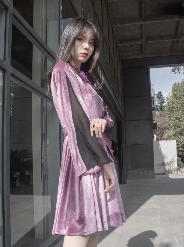 Dark Purple Twin Velvet Dress Set