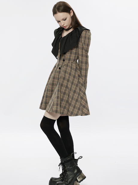 Pointed Ruffle Collar French Plaid Dress