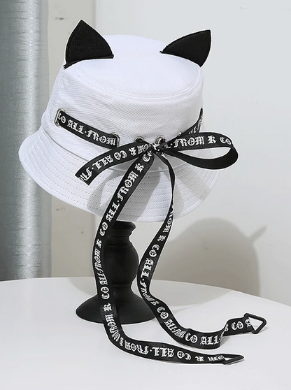 Cat Ear Logo Ribbon Strap Bucket Hat