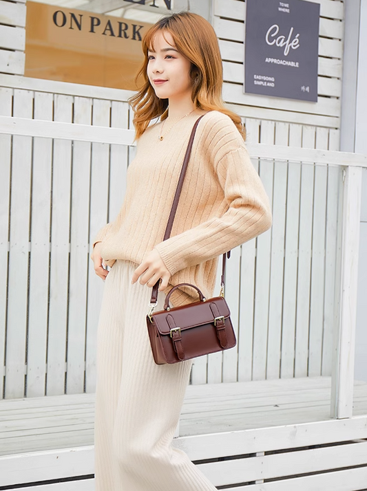 Leather Look Satchel Bag With Strap