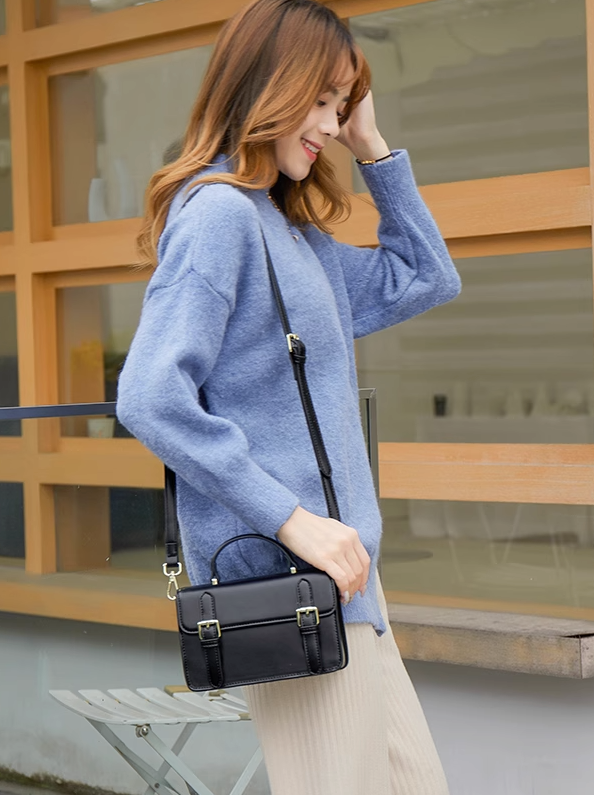 Leather Look Satchel Bag With Strap