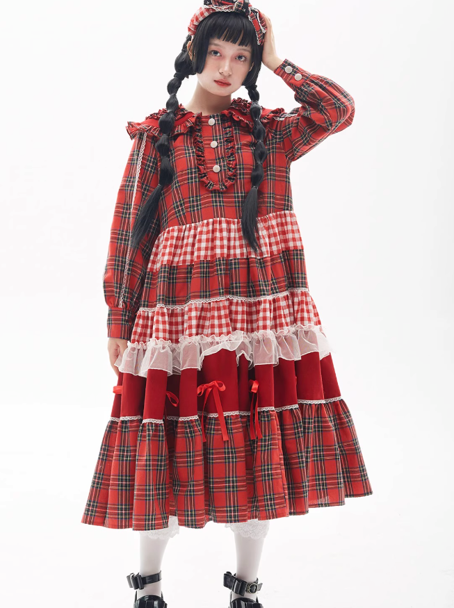 Retro Flare Stitch Collage Dress
